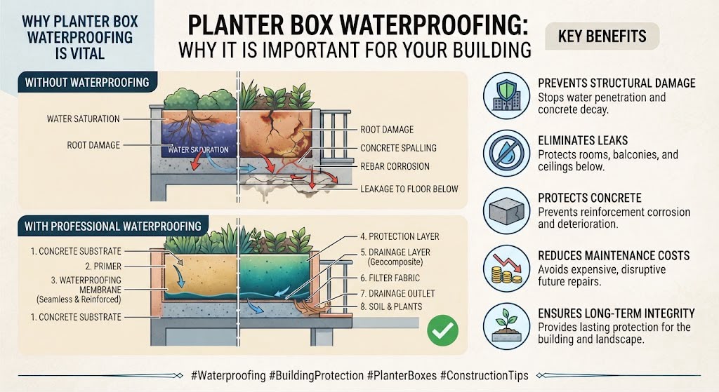 Planter Box Waterproofing in Dubai, Sharjah, Ajman & across UAE Why It Is Important